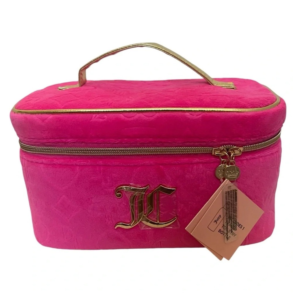 Juicy Couture Hot Pink Velour Train Case Makeup Bag Gold Logo New With‎ Tags